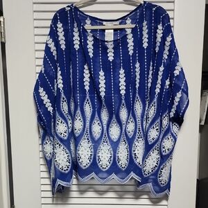 Chico's Royal Blue Top with White Lace Detail